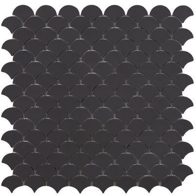 6105S Matte Dark Grey Glass Fish Scale Mosaic Tile by Vidrepur
