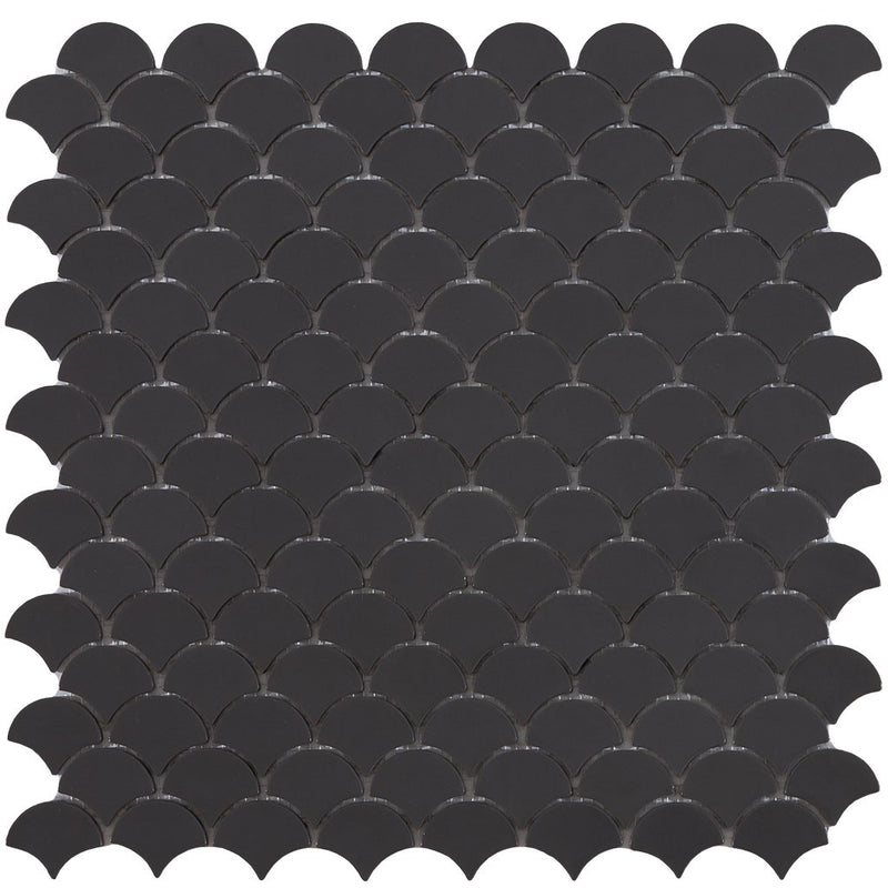 6105S Matte Dark Grey Glass Fish Scale Mosaic Tile by Vidrepur