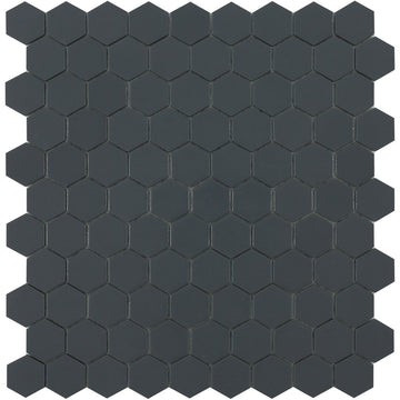 H35908M - Matte Dark Grey, Flat Hexagonal Vidrepur Glass Mosaic Tile