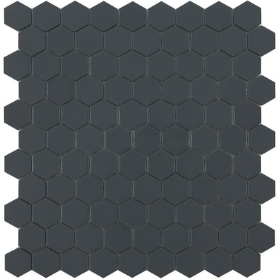 H35908M - Matte Dark Grey, Flat Hexagonal Vidrepur Glass Mosaic Tile