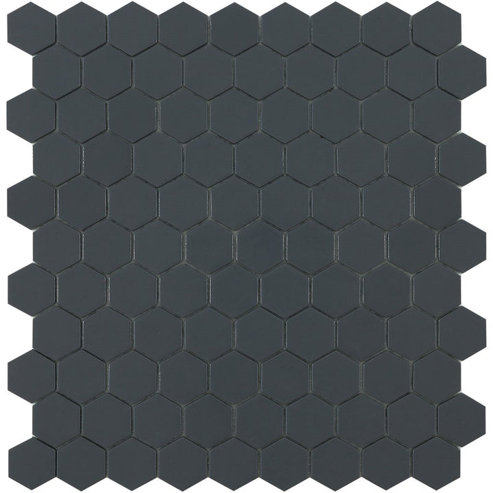 H35908M - Matte Dark Grey, Flat Hexagonal Vidrepur Glass Mosaic Tile