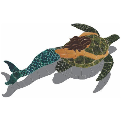 MT48BR-41/SH Mermaid & Turtle-Brown w/Shadow Custom Mosaics