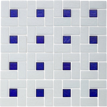 Sapphire 1" x 1" and White 1" x 2", Pinwheel Pattern Glass Tile