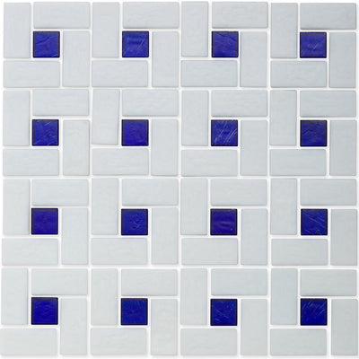 Sapphire 1" x 1" and White 1" x 2", Pinwheel Pattern Glass Tile