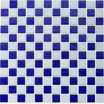 Sapphire and White, 1" x 1" Checkerboard Pattern Glass Tile
