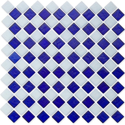 Sapphire and White, 1" x 1" Diamond Pattern Glass Tile