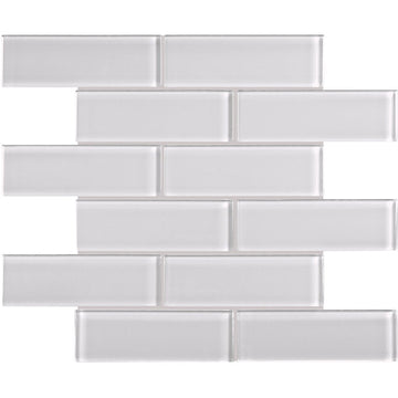 A rectangular glass tile in a white color, from the Element Series by Tesoro.