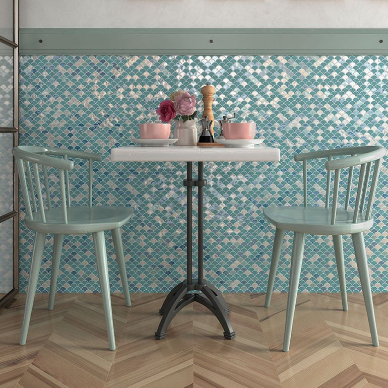 Blue Mix, Fish Scale Mosaic - Glass Tile