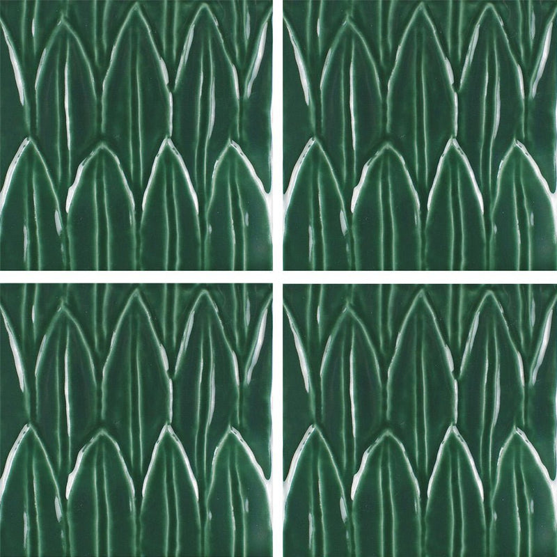 Verde Deco Foglia, 6" x 6" Tile | EMCSOLGVERDEDC | Porcelain Pool Tile
