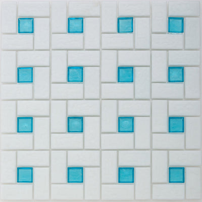 Zircon 1"x 1" and White 1" x 2", Pinwheel Pattern Glass Tile